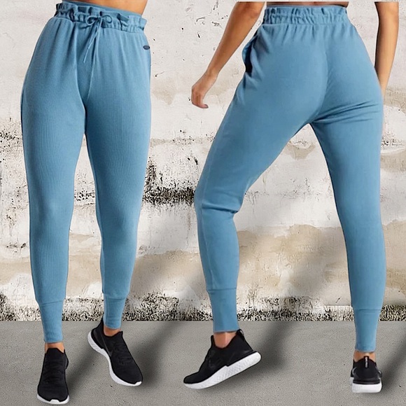 Gymshark Studio Pants Teal Ribbed Joggers Size S High Rise GLJG3691 Gym Lounge - Picture 1 of 15